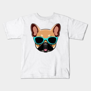 Brown French Bulldog in Blue Shades Frenchie Dog Kids T-Shirt